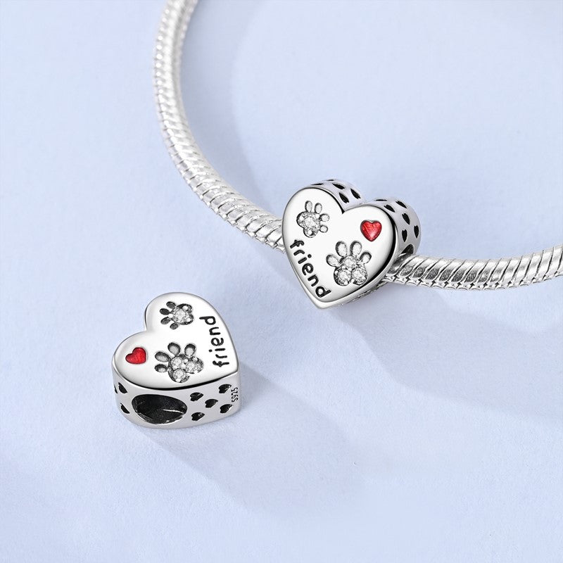 Amarante Jewelry Crystal Paw Print “Friend” Heart Charm
