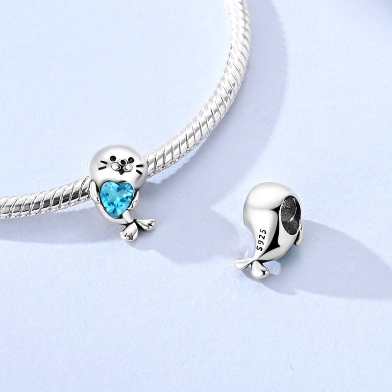 Amarante Jewelry Cute Seal with Blue Heart Charm