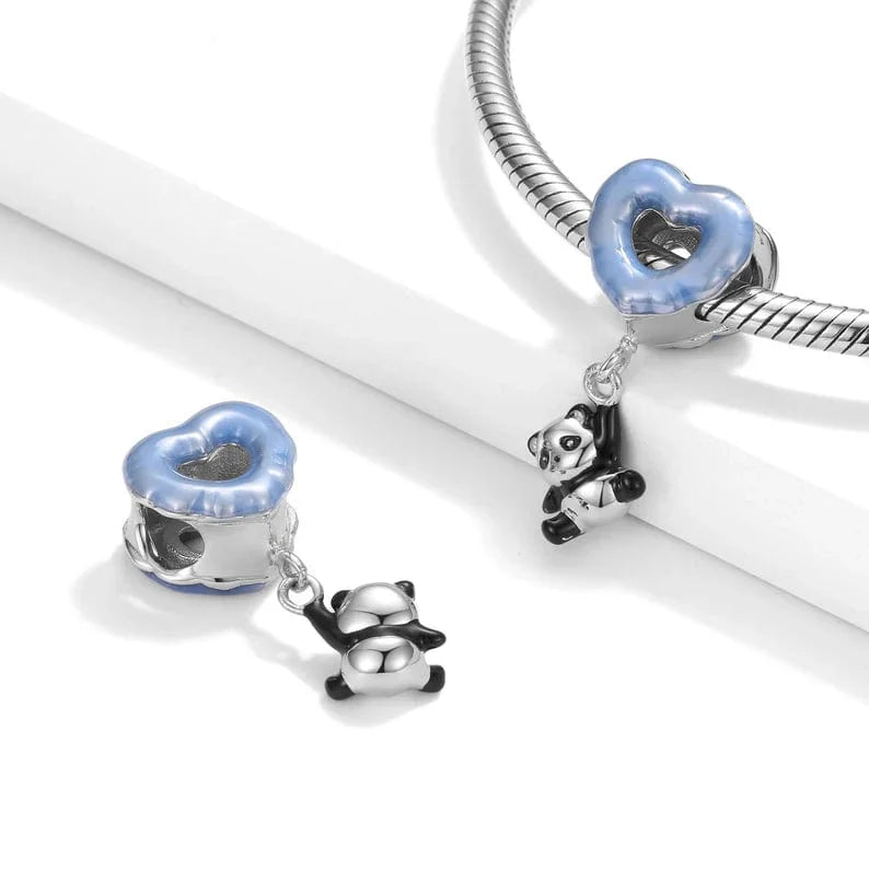 Amarante Jewelry Dangling Panda & Blue Heart Charm