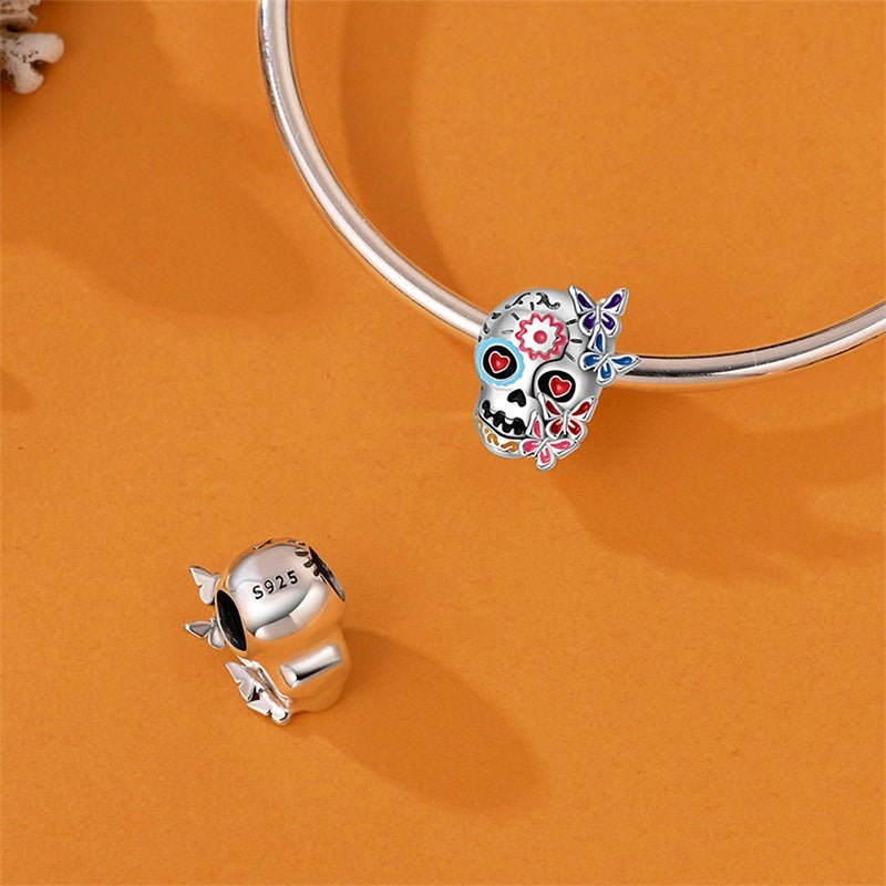 Amarante Jewelry Day of the Dead Sugar Skull with Butterflies Charm