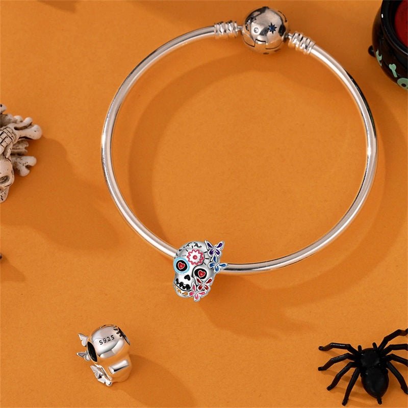 Amarante Jewelry Day of the Dead Sugar Skull with Butterflies Charm