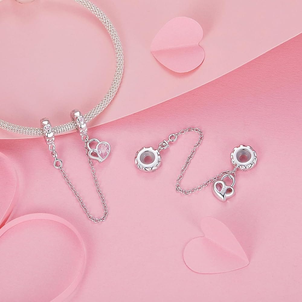 Amarante Jewelry Delicate Pink Crystal Heart Safety Chain Charm