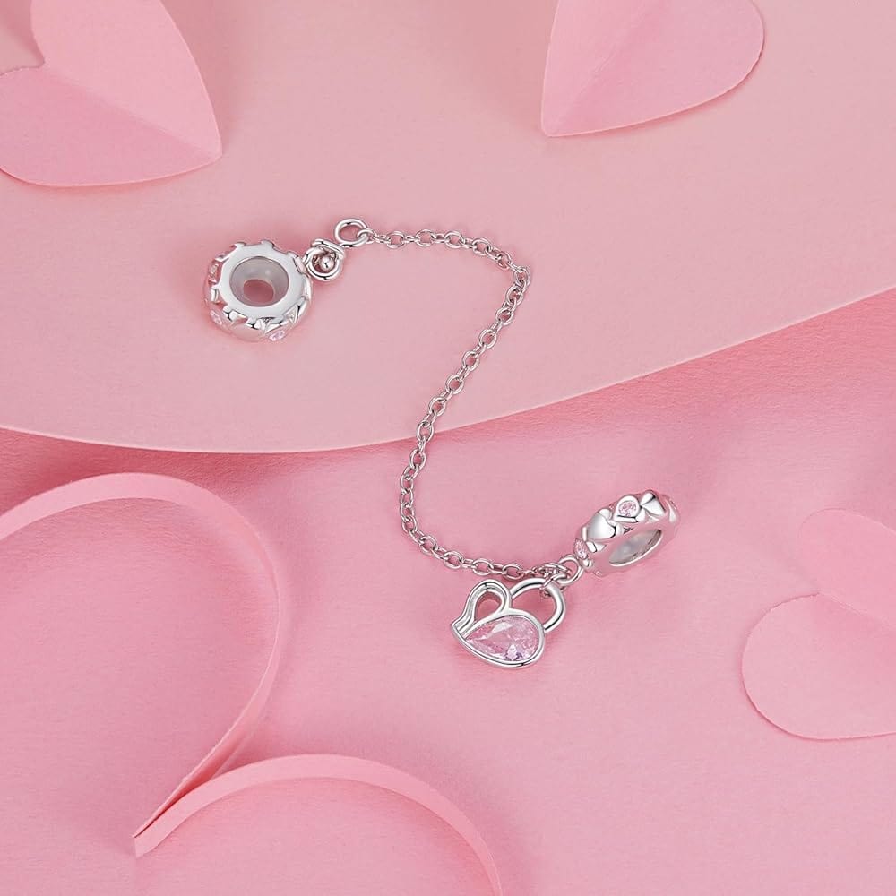 Amarante Jewelry Delicate Pink Crystal Heart Safety Chain Charm