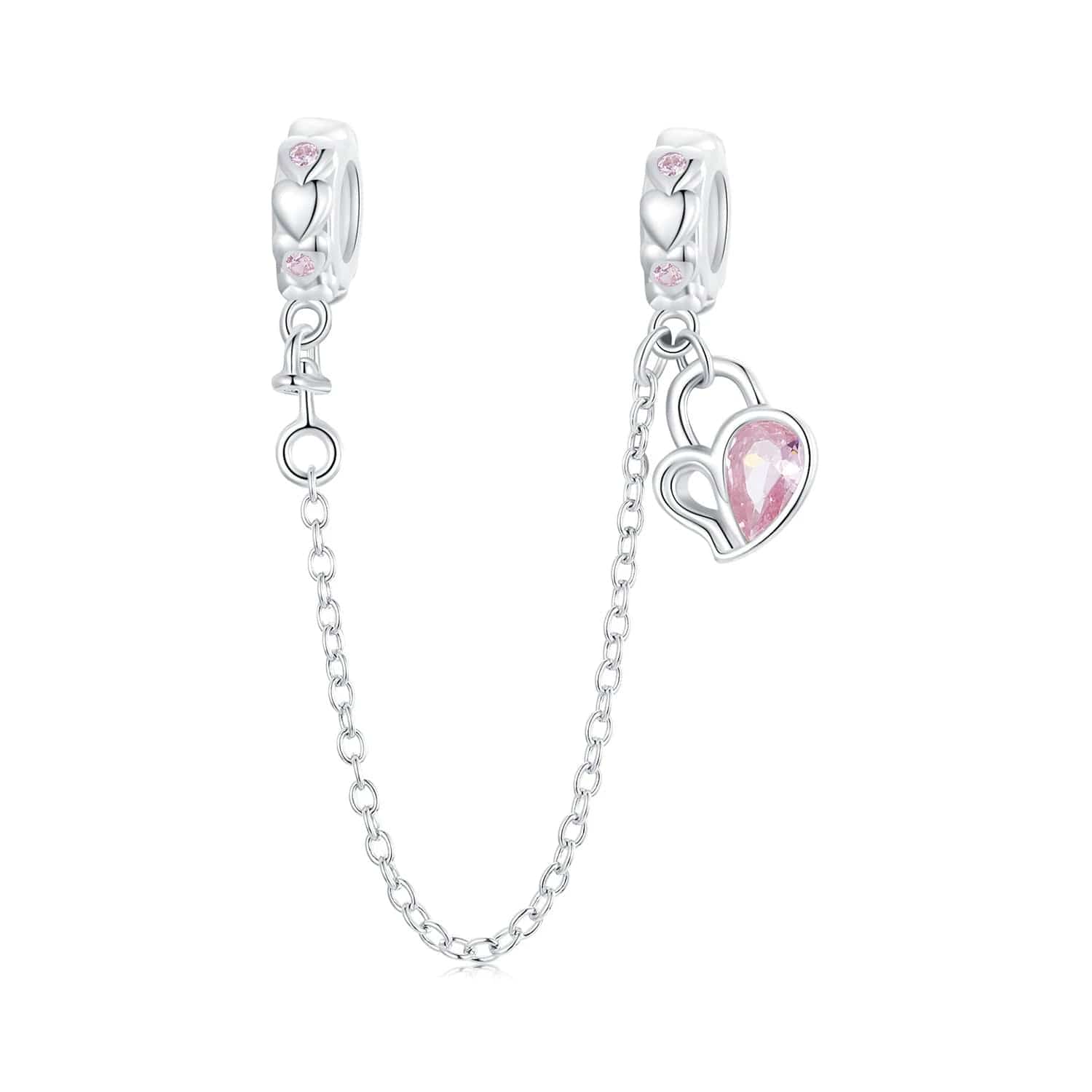 Amarante Jewelry Delicate Pink Crystal Heart Safety Chain Charm