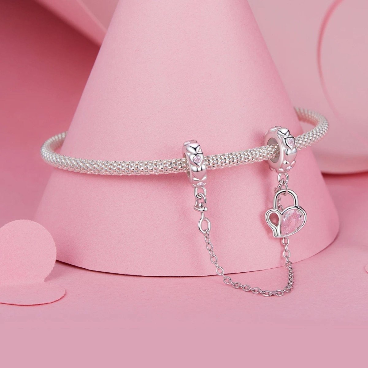 Amarante Jewelry Delicate Pink Crystal Heart Safety Chain Charm
