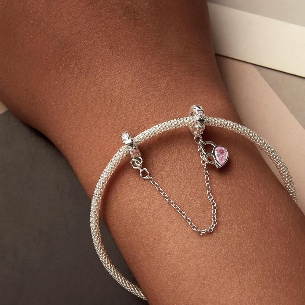 Amarante Jewelry Delicate Pink Crystal Heart Safety Chain Charm