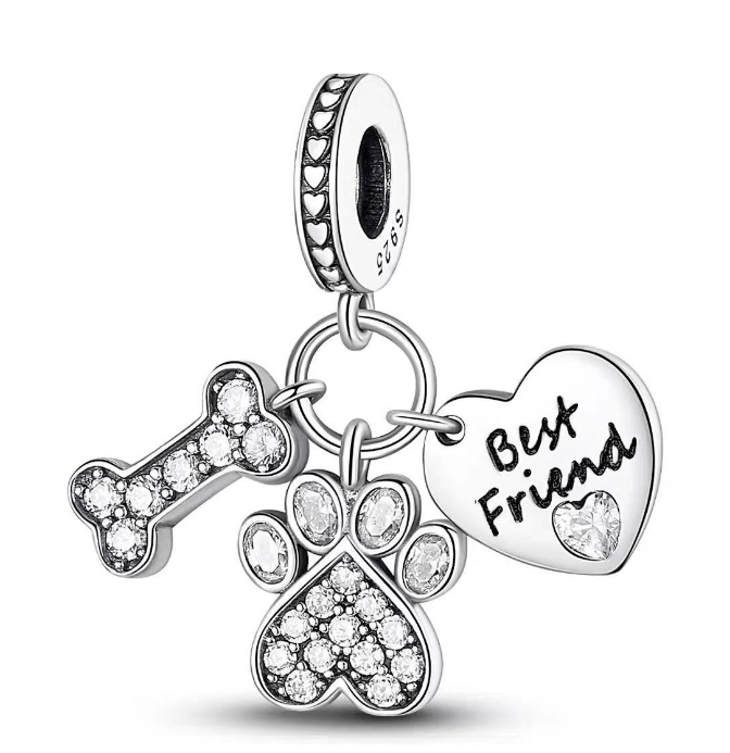 Amarante Jewelry Dog Best Friend Paw and Bone Dangle Charm