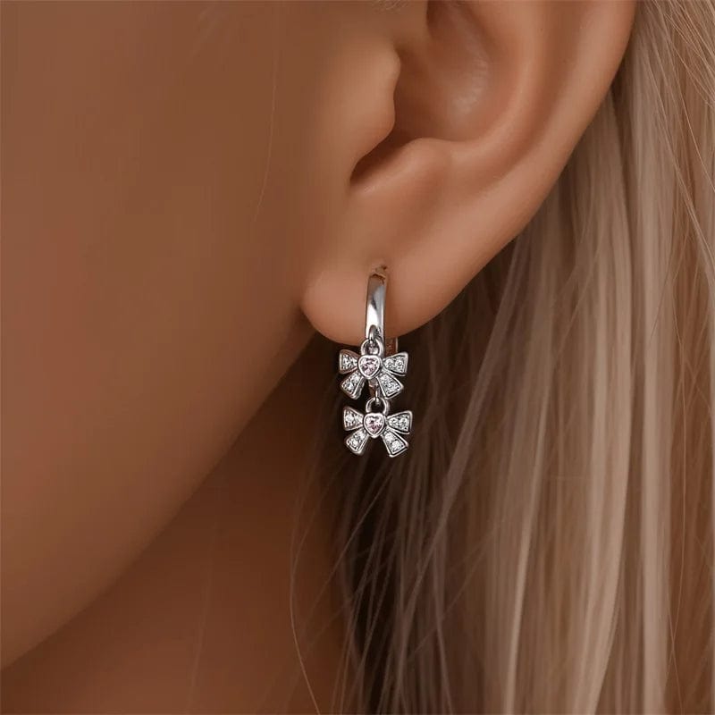 Amarante Jewelry Double Bow Dangle Hoop Earrings