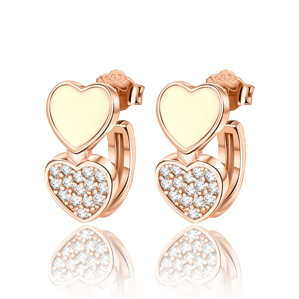 Amarante Jewelry Double Heart Earrings with Yellow Enamel and Crystal Accents