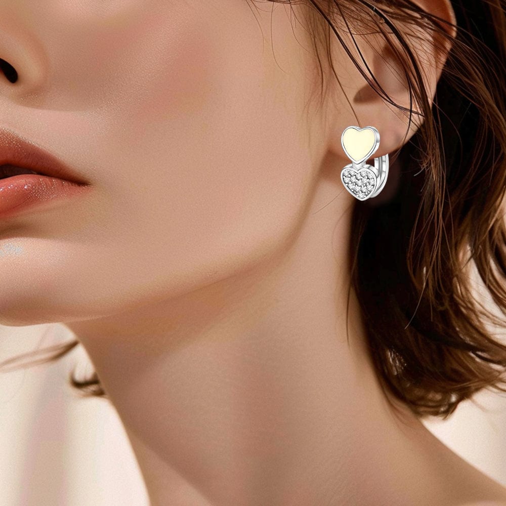 Amarante Jewelry Double Heart Earrings with Yellow Enamel and Crystal Accents