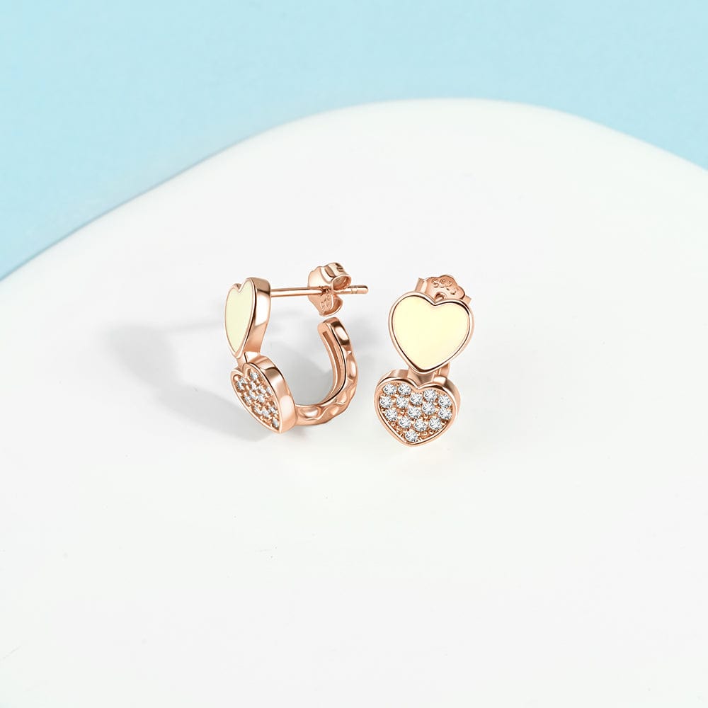 Amarante Jewelry Double Heart Earrings with Yellow Enamel and Crystal Accents