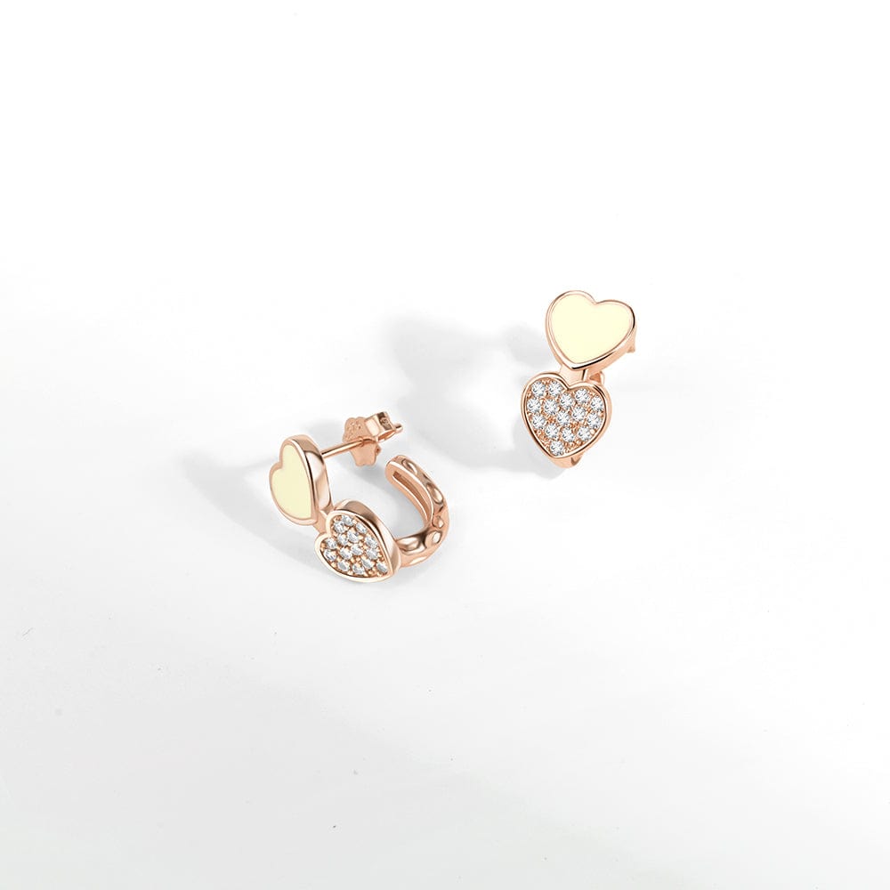 Amarante Jewelry Double Heart Earrings with Yellow Enamel and Crystal Accents