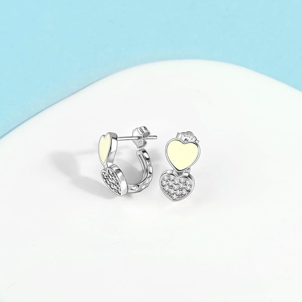 Amarante Jewelry Double Heart Earrings with Yellow Enamel and Crystal Accents
