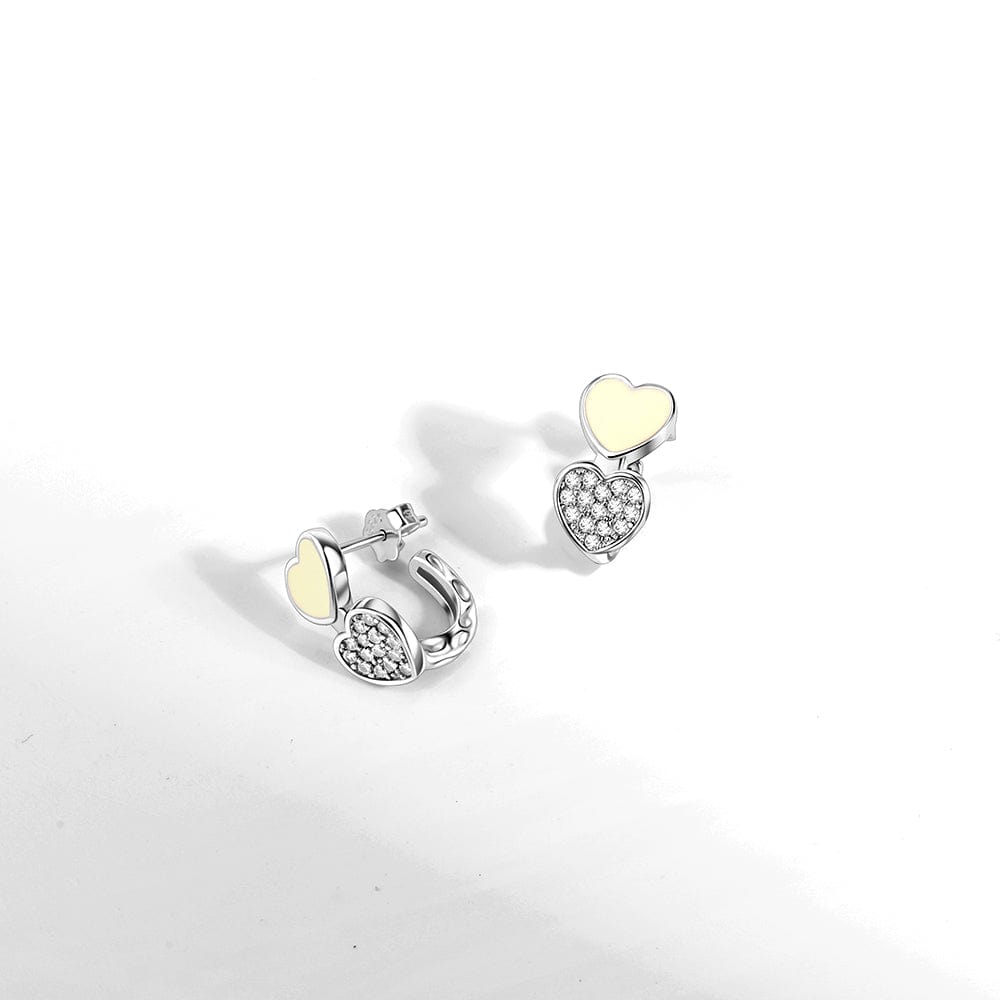 Amarante Jewelry Double Heart Earrings with Yellow Enamel and Crystal Accents