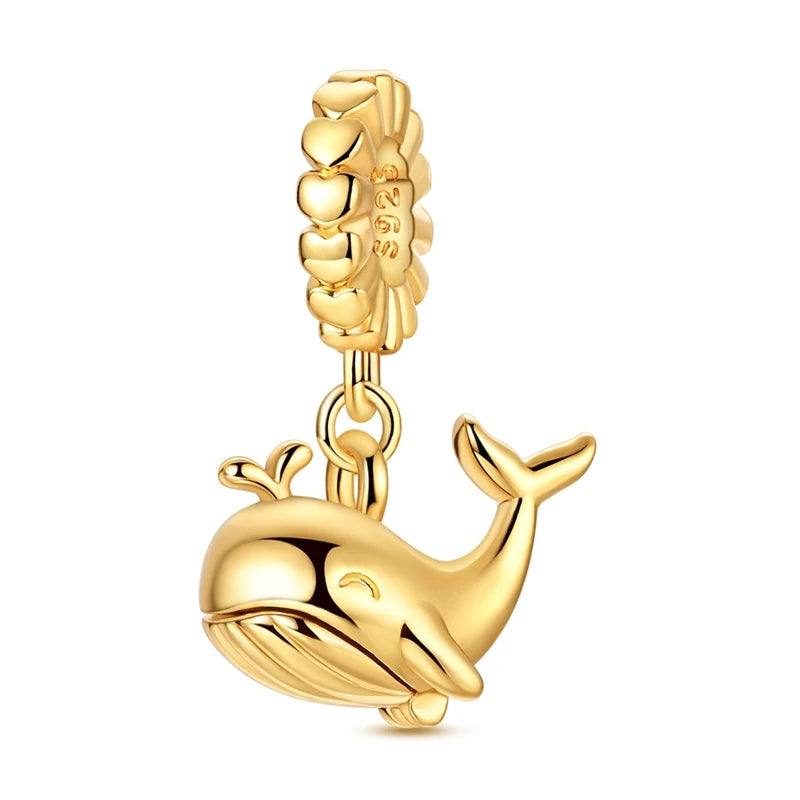 Gold Whale & Fish Dangle Charm
