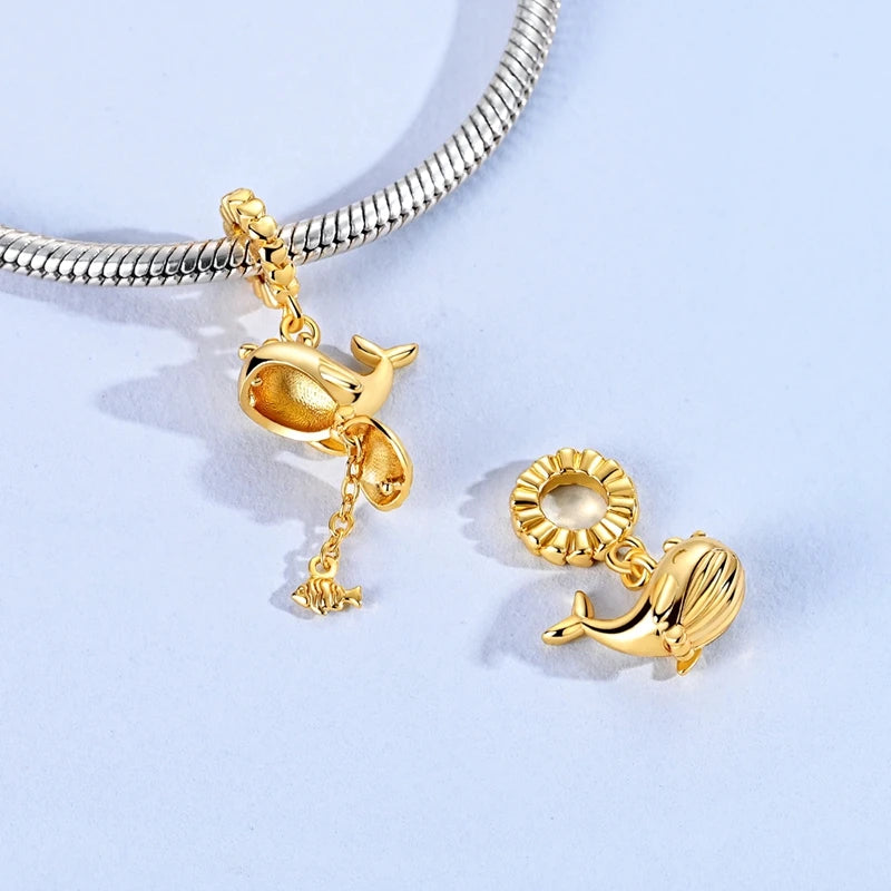 Gold Whale & Fish Dangle Charm