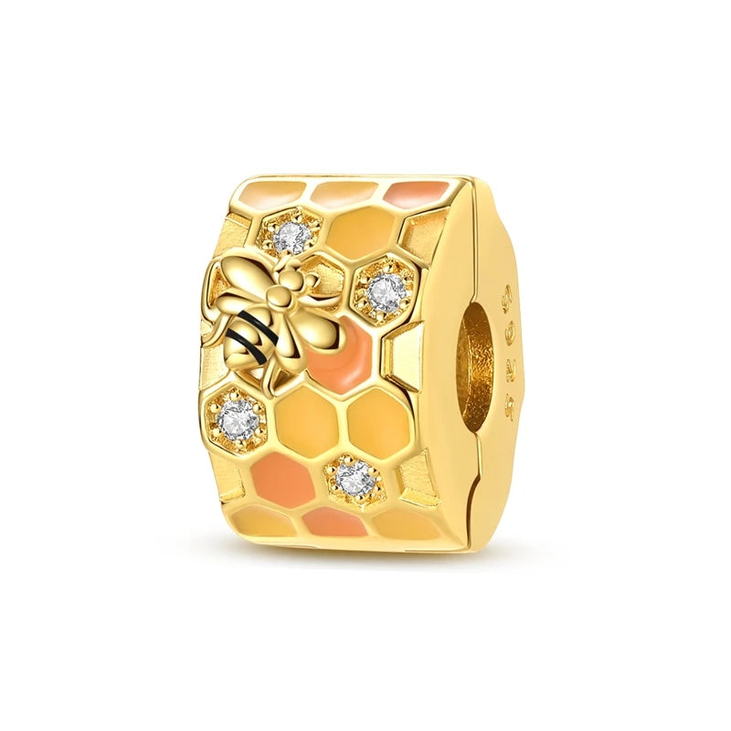 Gold Honeycomb Bee Clip Charm