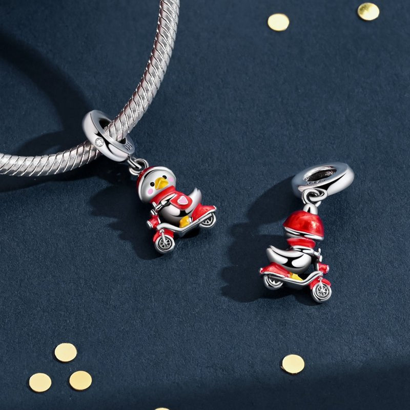 Amarante Jewelry Duck on Scooter with Red Helmet Dangle Charm