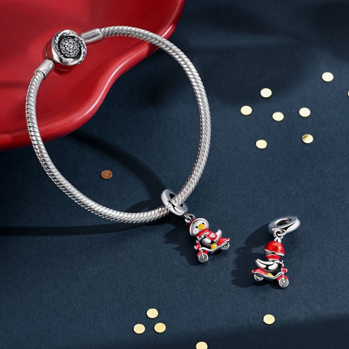 Amarante Jewelry Duck on Scooter with Red Helmet Dangle Charm