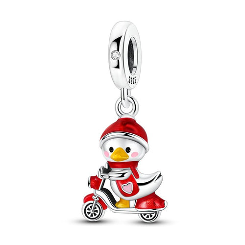 Amarante Jewelry Duck on Scooter with Red Helmet Dangle Charm