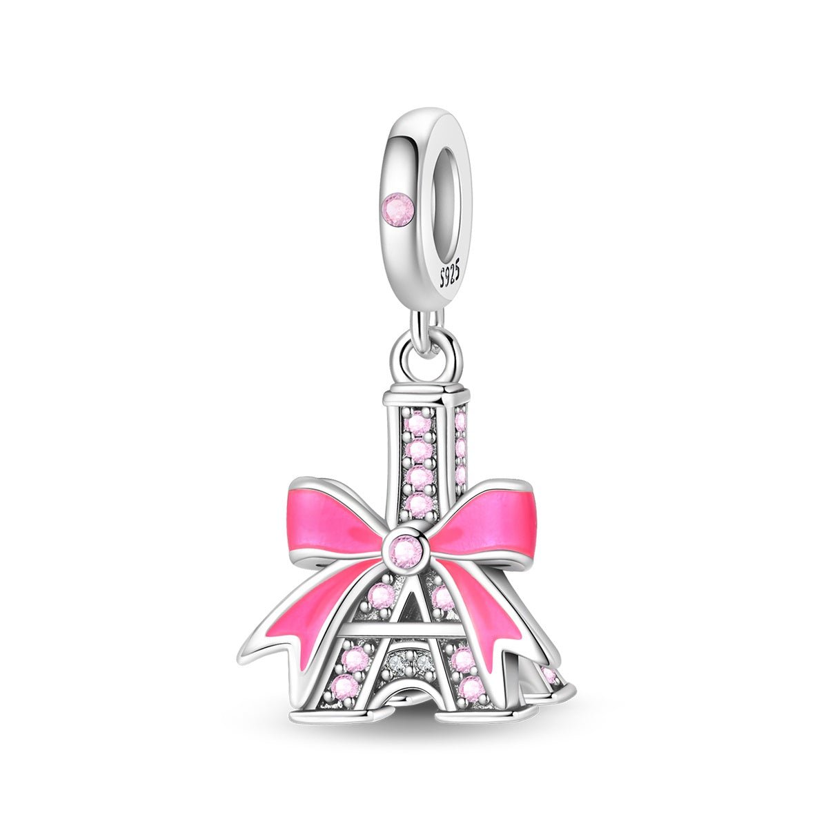 Amarante Jewelry Eiffel Tower with Pink Bow Dangle Charm
