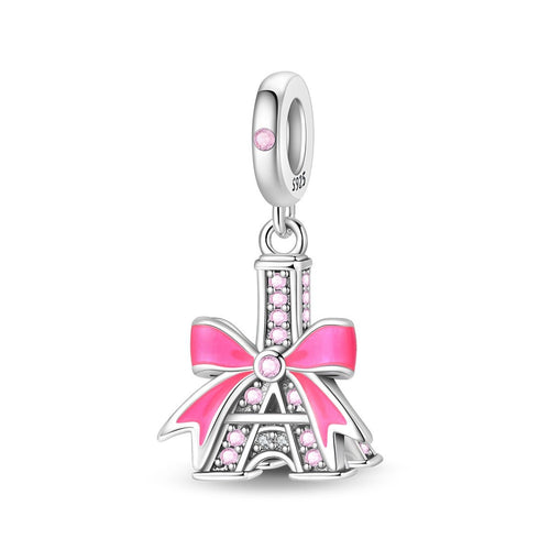 Amarante Jewelry Eiffel Tower with Pink Bow Dangle Charm
