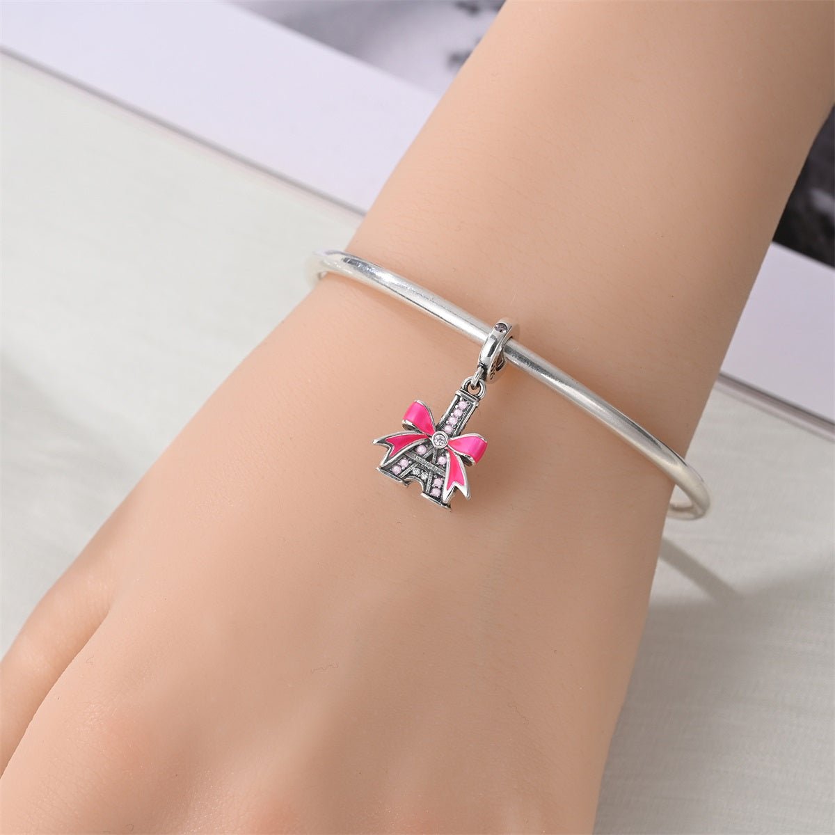 Amarante Jewelry Eiffel Tower with Pink Bow Dangle Charm
