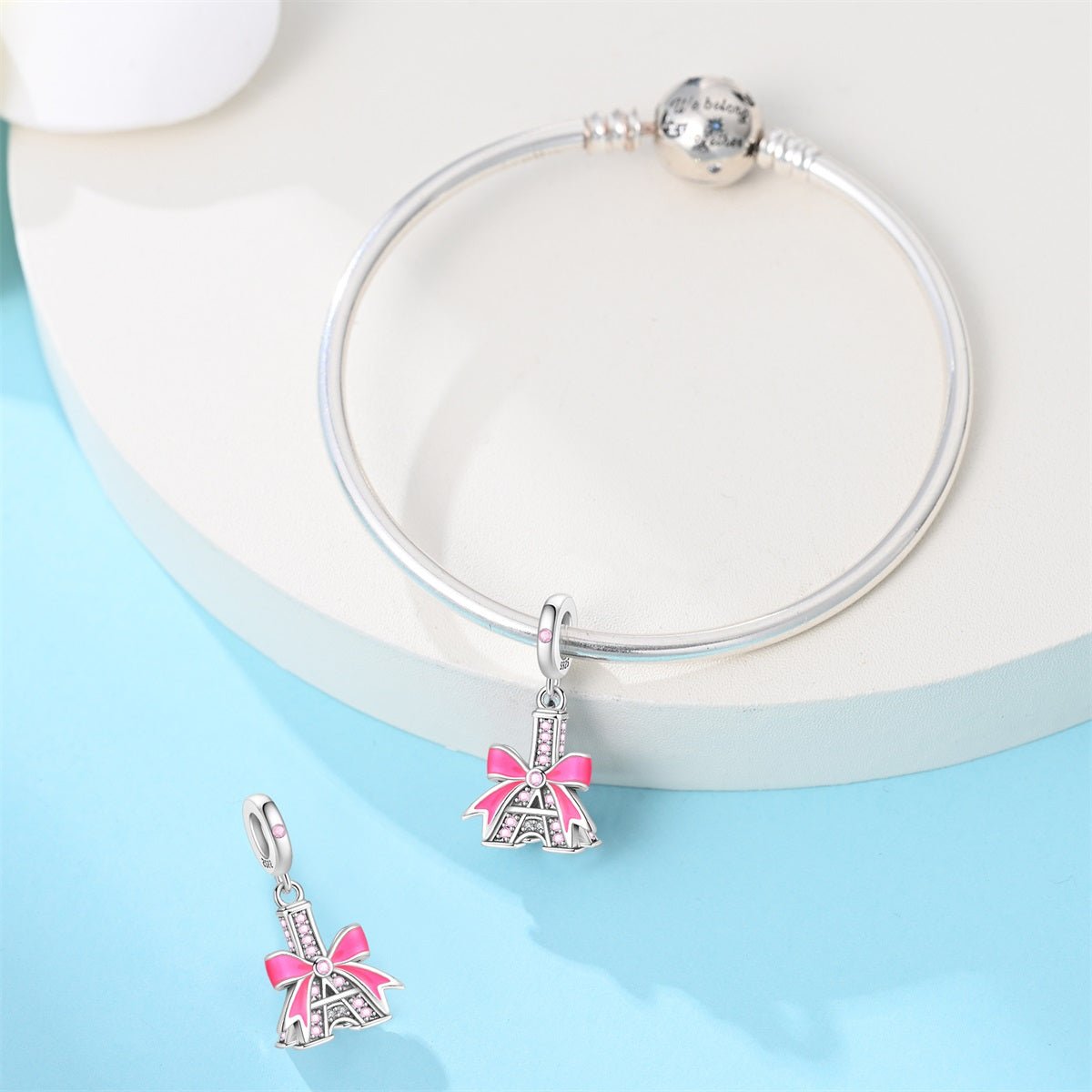 Amarante Jewelry Eiffel Tower with Pink Bow Dangle Charm