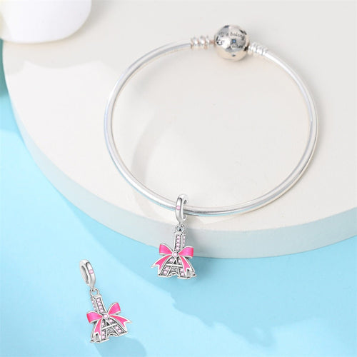 Amarante Jewelry Eiffel Tower with Pink Bow Dangle Charm