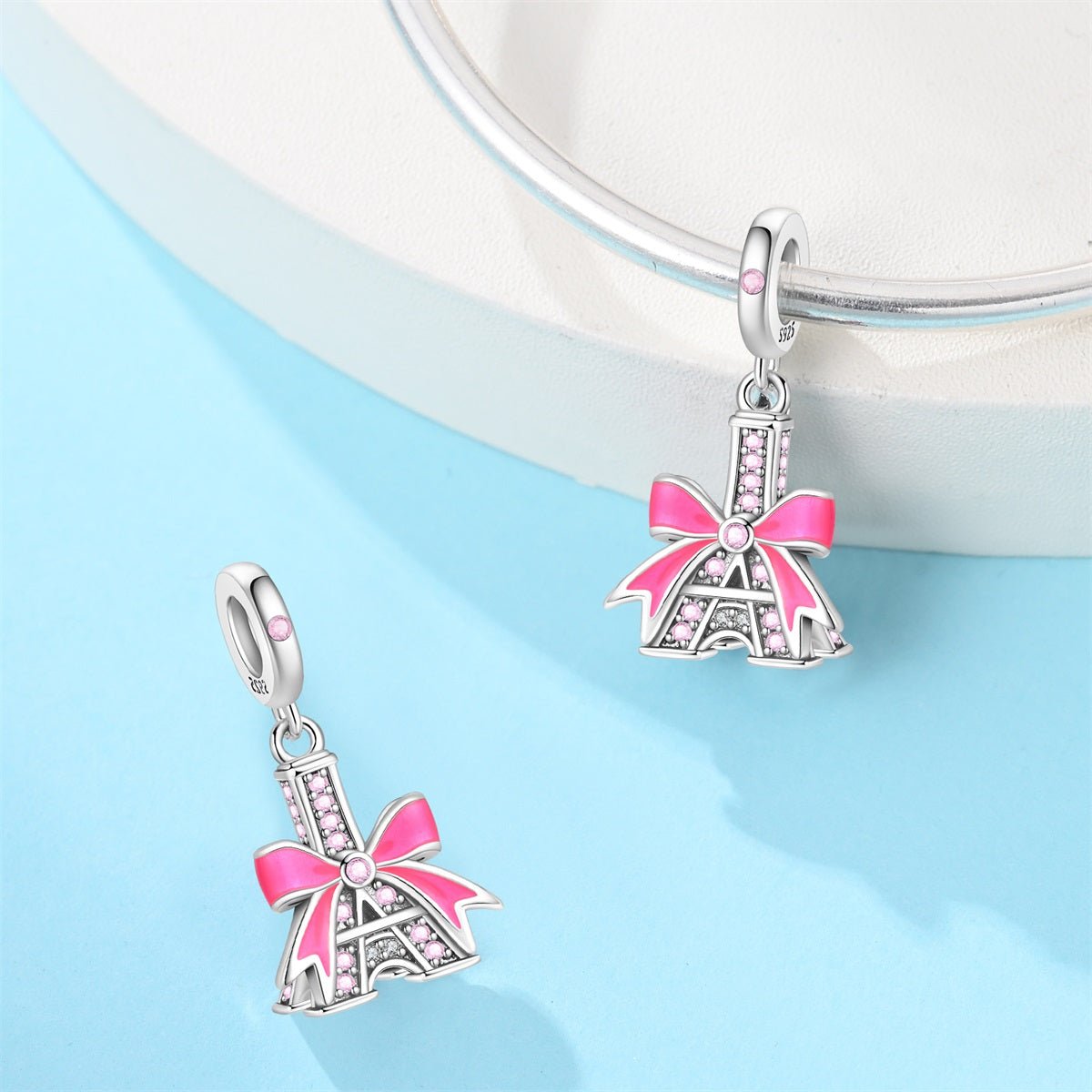 Amarante Jewelry Eiffel Tower with Pink Bow Dangle Charm