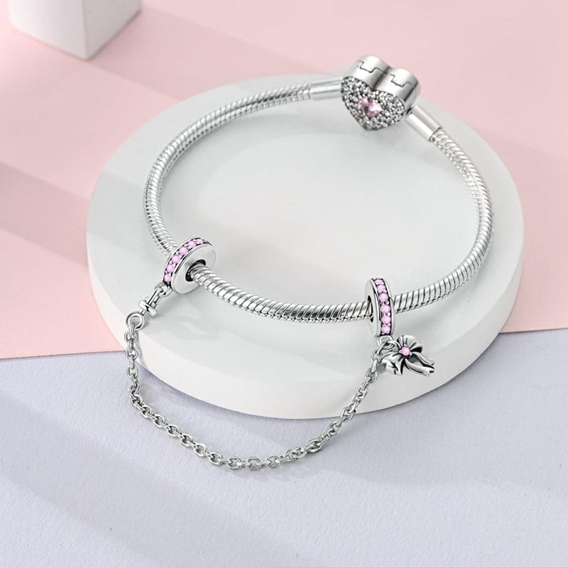Amarante Jewelry Elegant Bow and Pink Gemstone Safety Chain