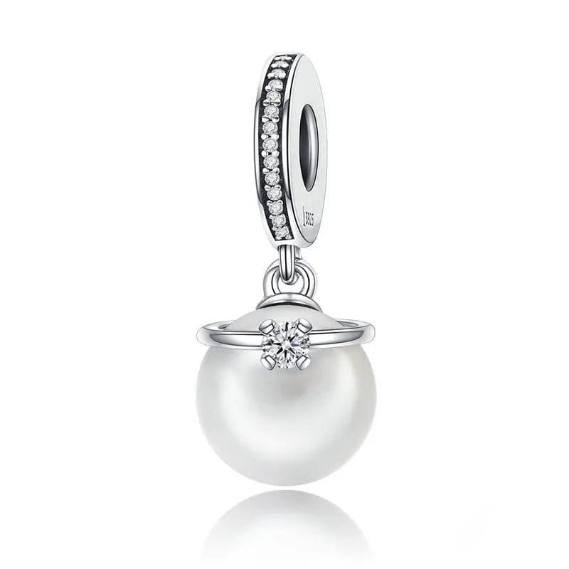 Amarante Jewelry Elegant Pearl and Clear Crown CZ Dangle Charm