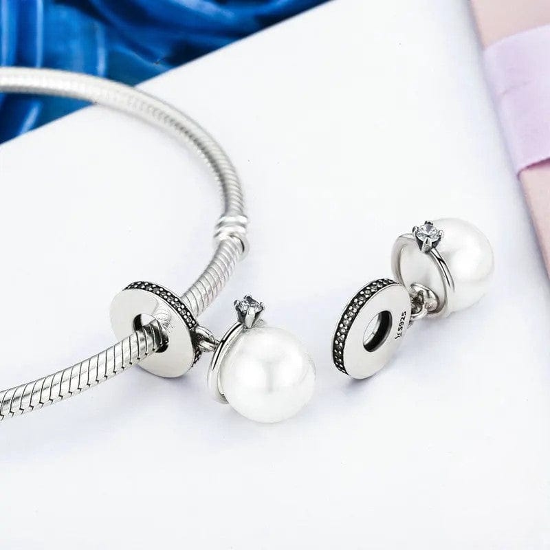Amarante Jewelry Elegant Pearl and Clear Crown CZ Dangle Charm
