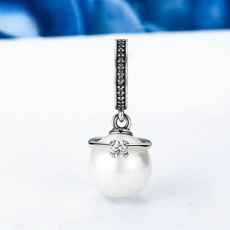 Amarante Jewelry Elegant Pearl and Clear Crown CZ Dangle Charm