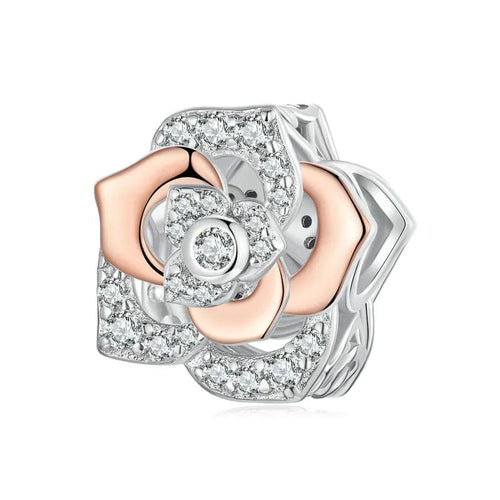 Amarante Jewelry Elegant Rose Gold Bloom with Sparkling Crystal Petals Charm