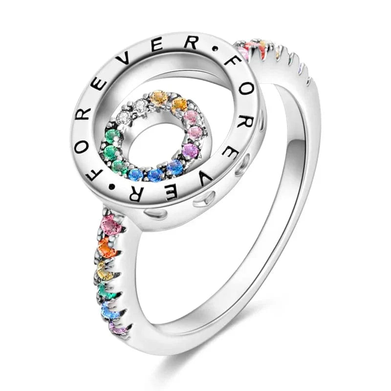 Amarante Jewelry Elegant Sparkling Round Family Forever Rainbow Stone Ring