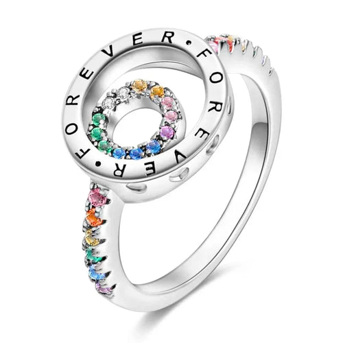 Amarante Jewelry Elegant Sparkling Round Family Forever Rainbow Stone Ring