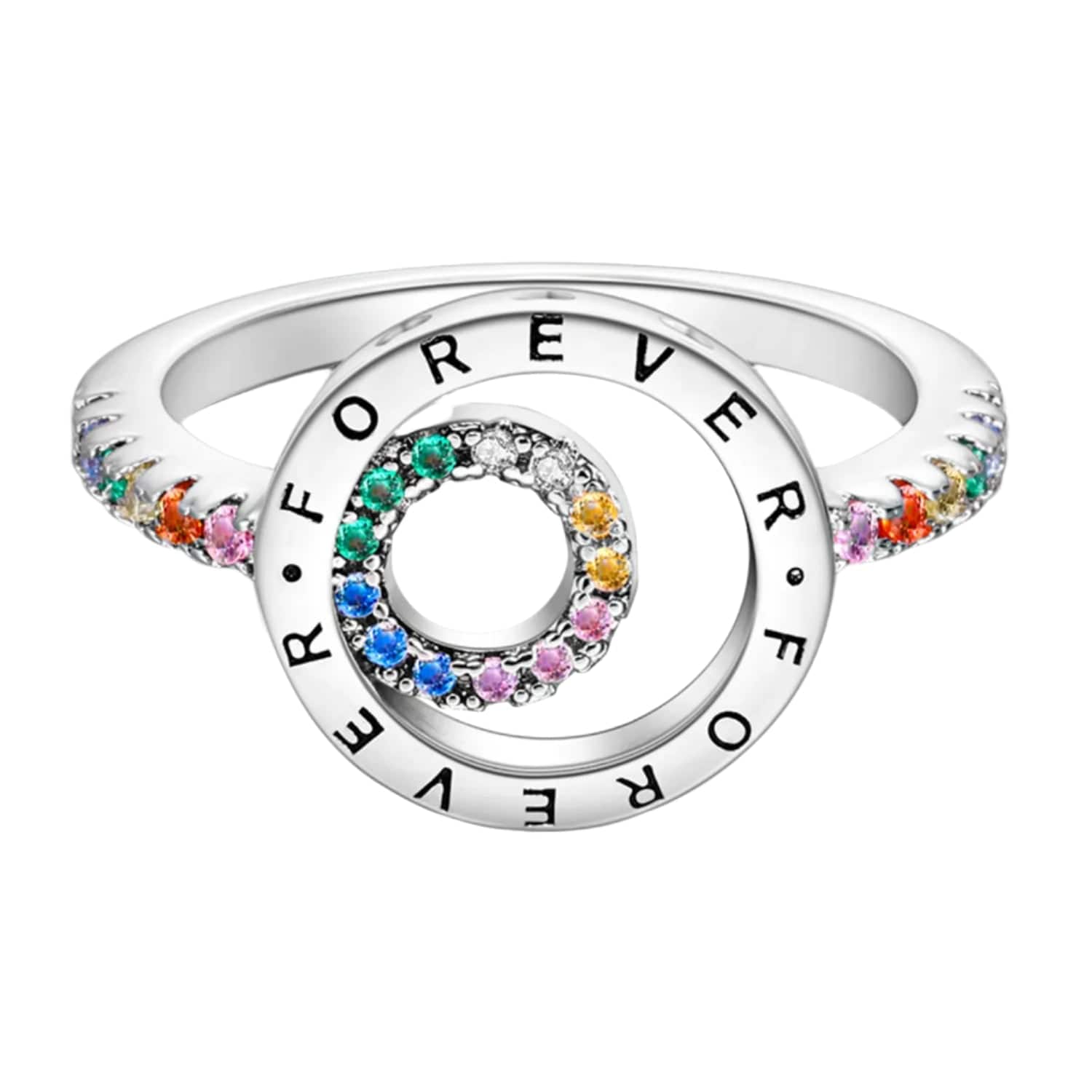 Amarante Jewelry Elegant Sparkling Round Family Forever Rainbow Stone Ring