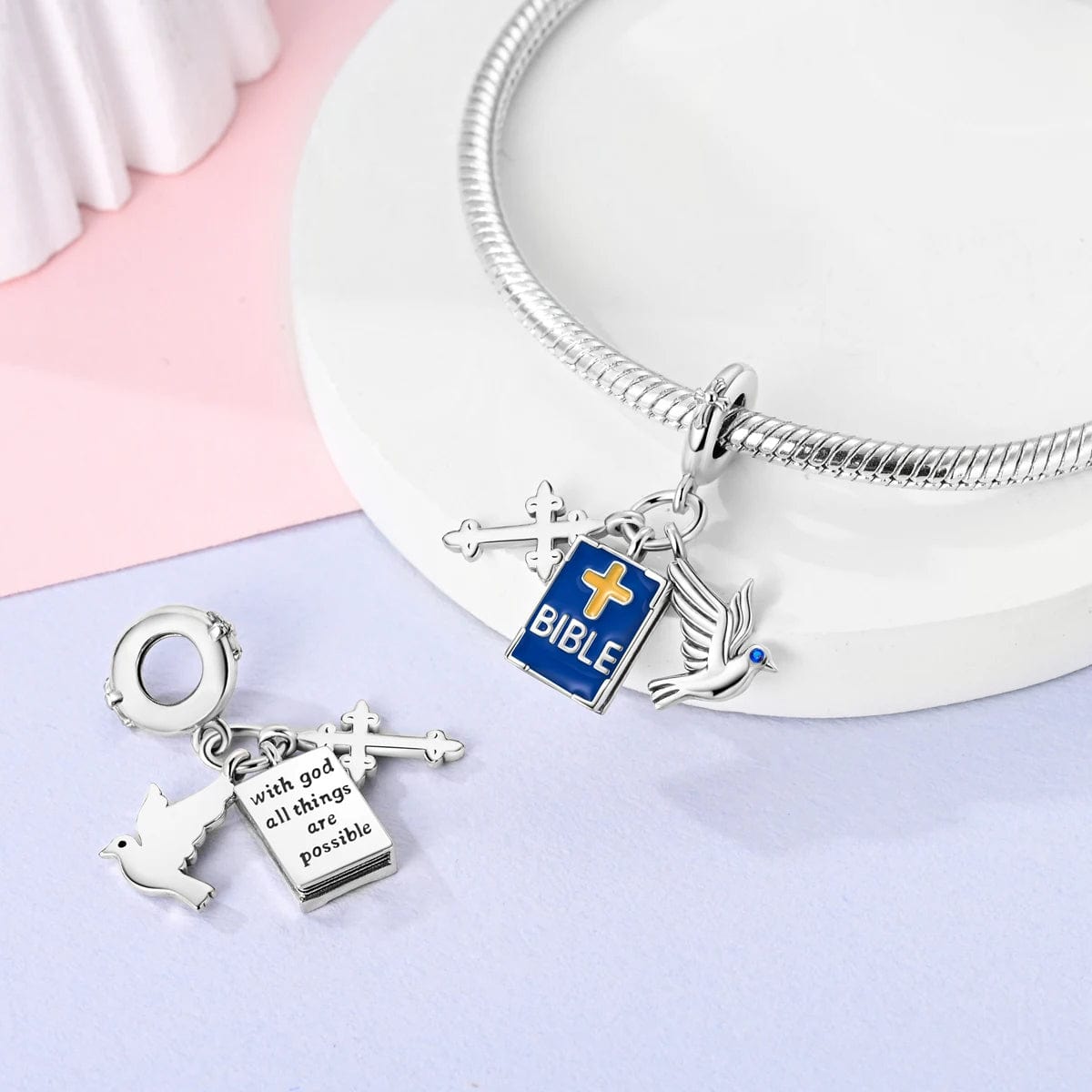 Amarante Jewelry Faithful Bible Charm with Cross & Dove
