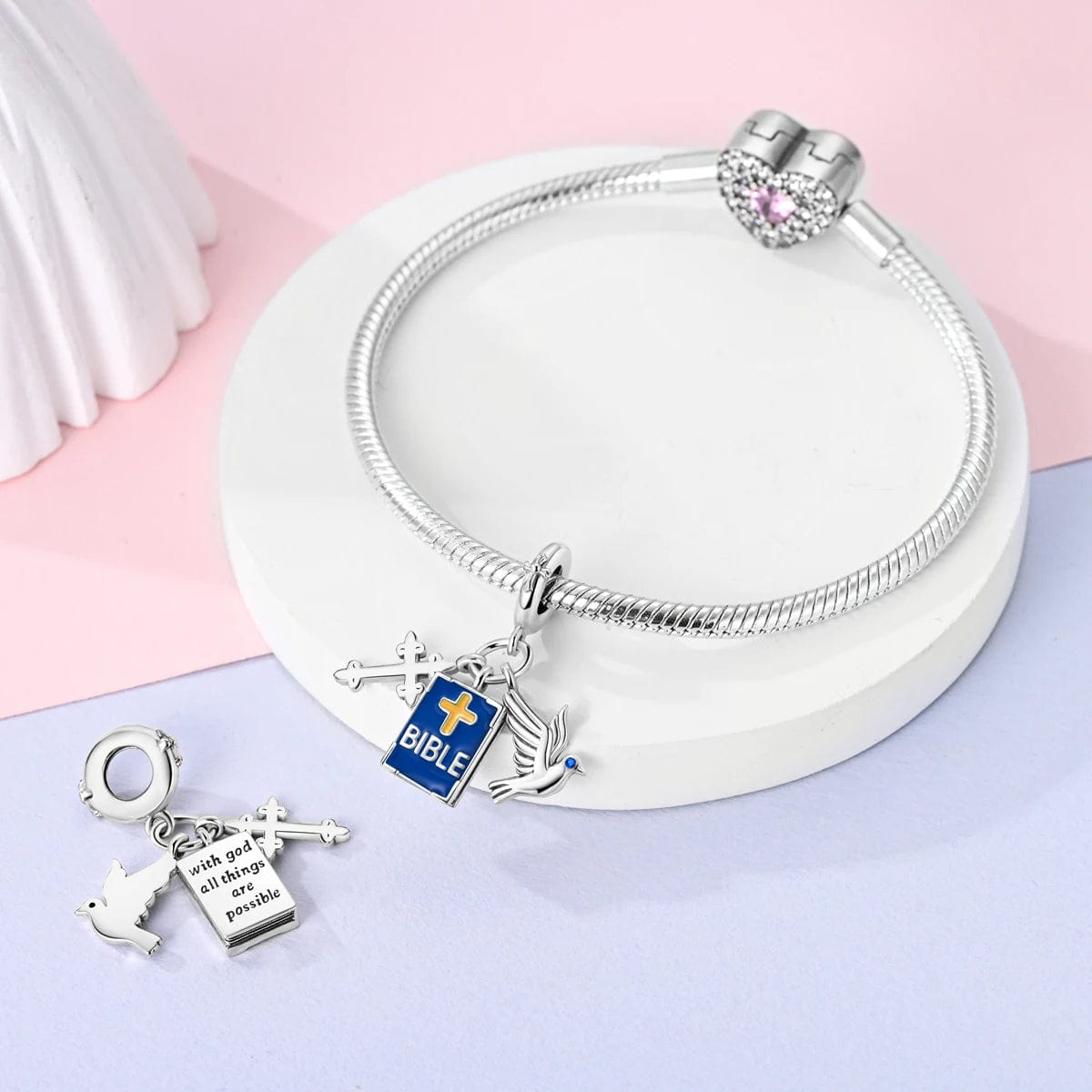 Amarante Jewelry Faithful Bible Charm with Cross & Dove