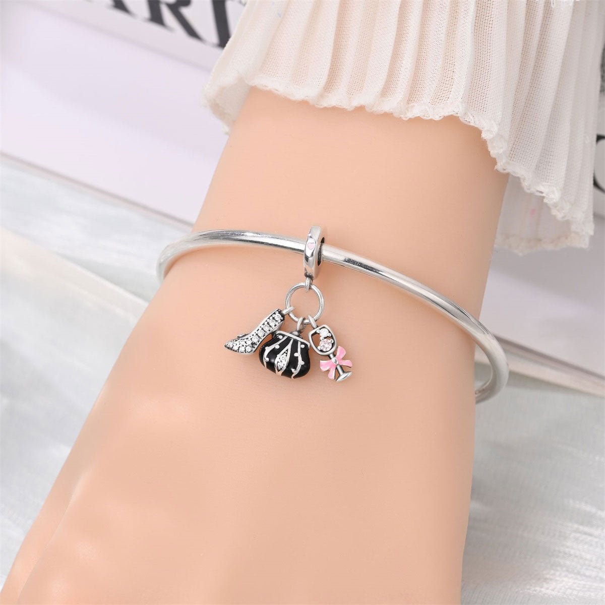 Amarante Jewelry Fashion Handbag, Heel & Champagne Glass Dangle Charm