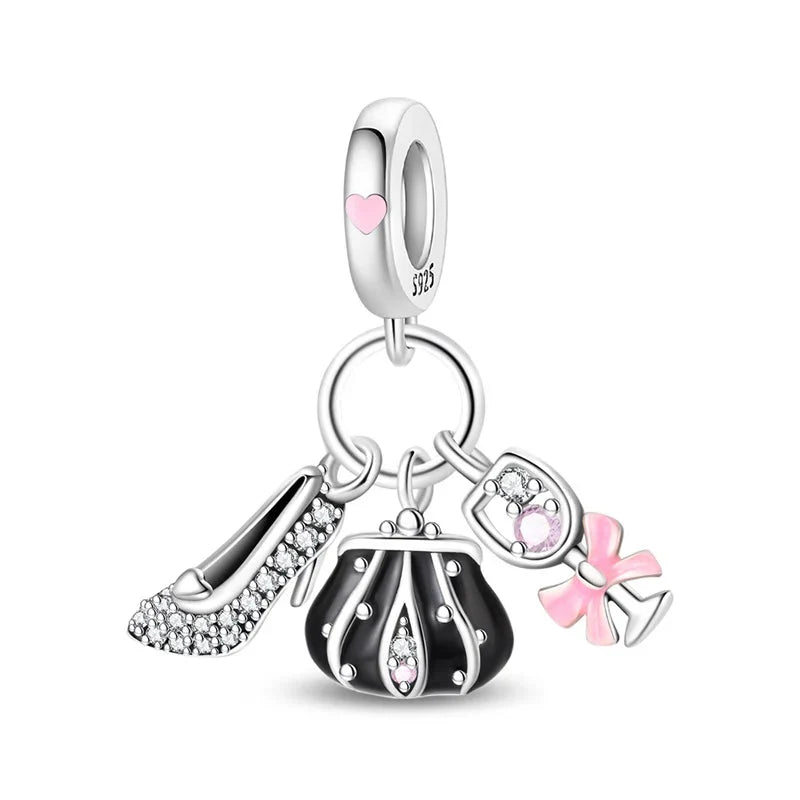 Amarante Jewelry Fashion Handbag, Heel & Champagne Glass Dangle Charm
