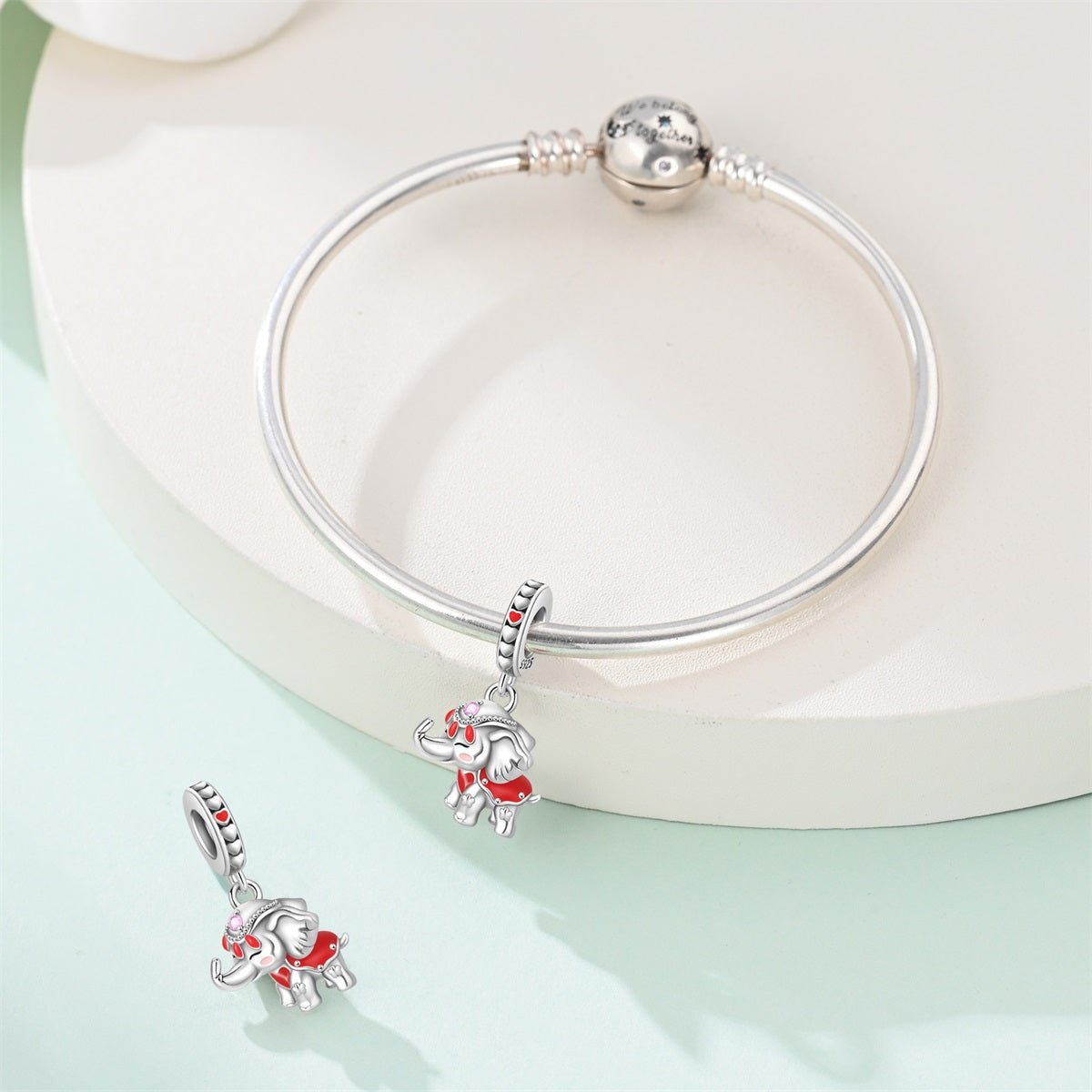 Amarante Jewelry Festive Elephant with Red Accents Dangle Charm