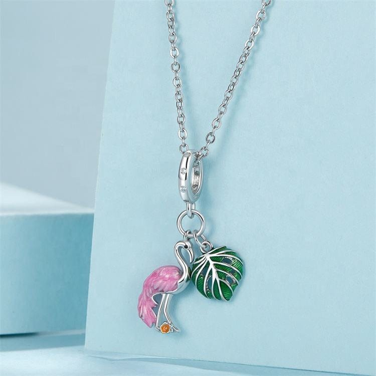 Amarante Jewelry Flamingo & Monstera Leaf Dangle Charm