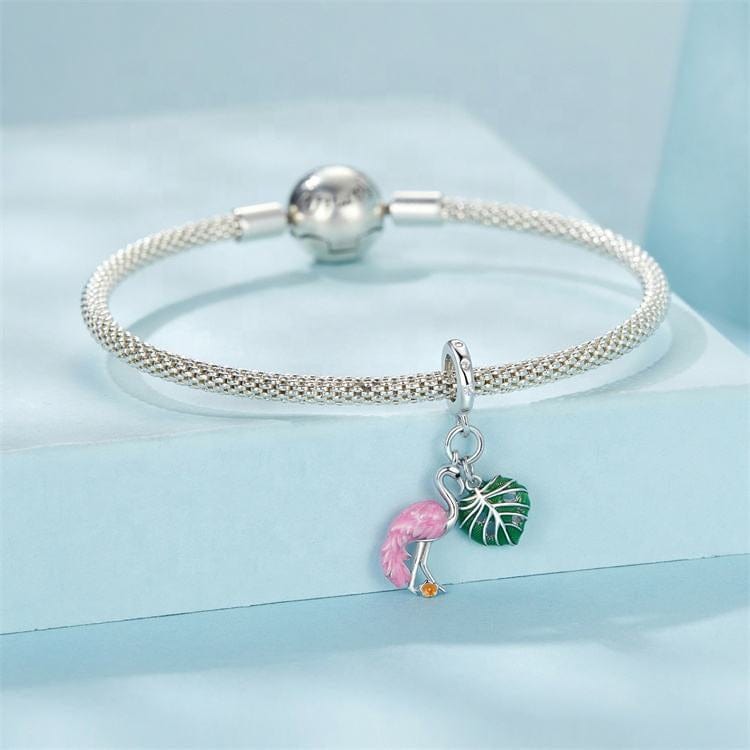 Amarante Jewelry Flamingo & Monstera Leaf Dangle Charm