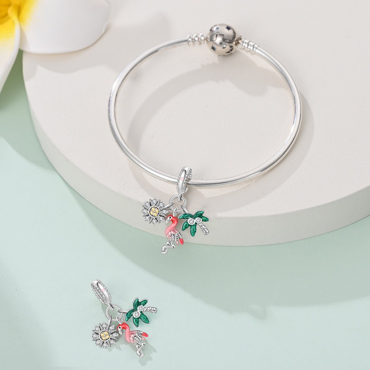 Amarante Jewelry Flamingo, Palm Tree & Sunflower Triple Dangle Charm
