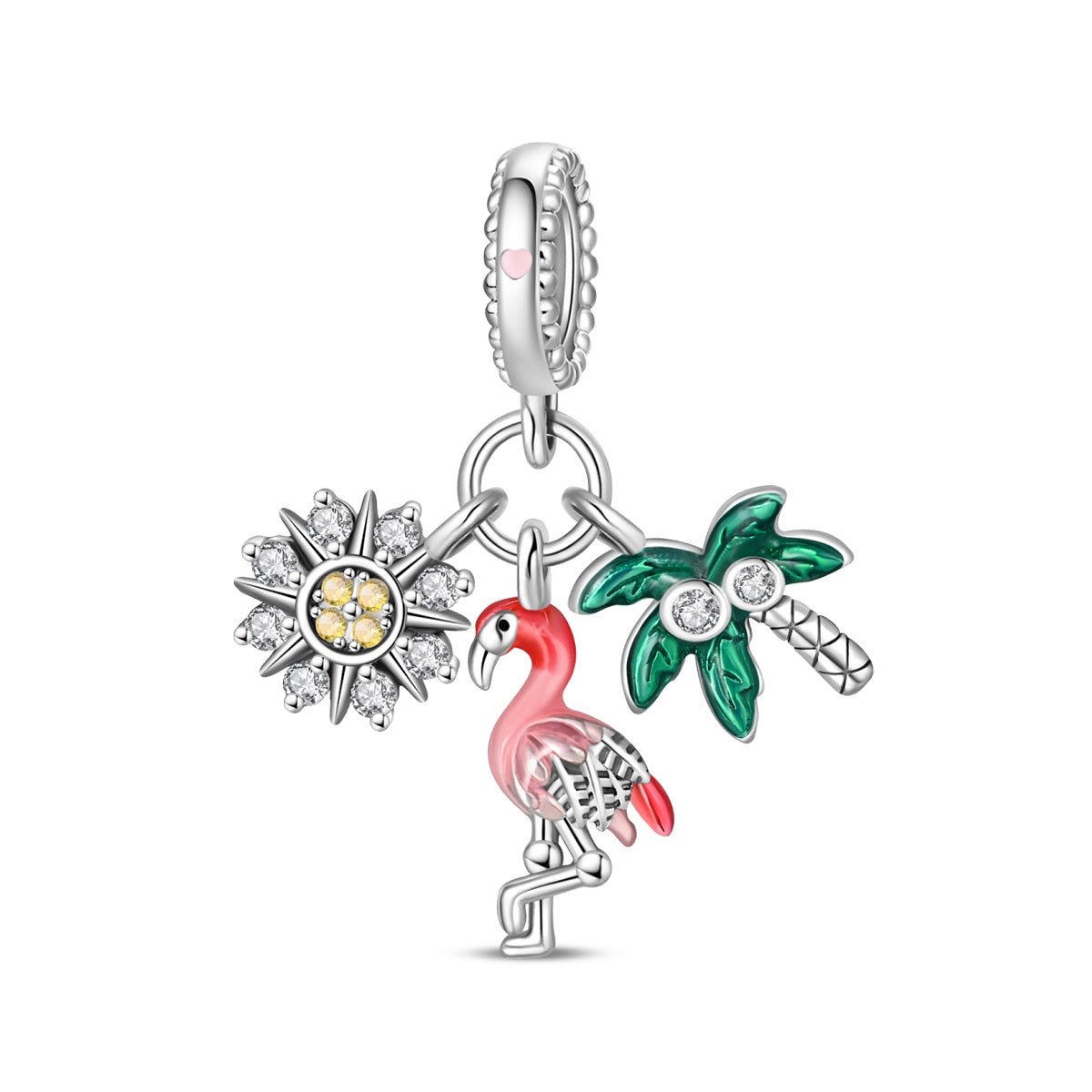Amarante Jewelry Flamingo, Palm Tree & Sunflower Triple Dangle Charm