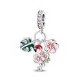 Amarante Jewelry Flamingo, Tropical Leaves & Blossom Flowers Triple Dangle Charm