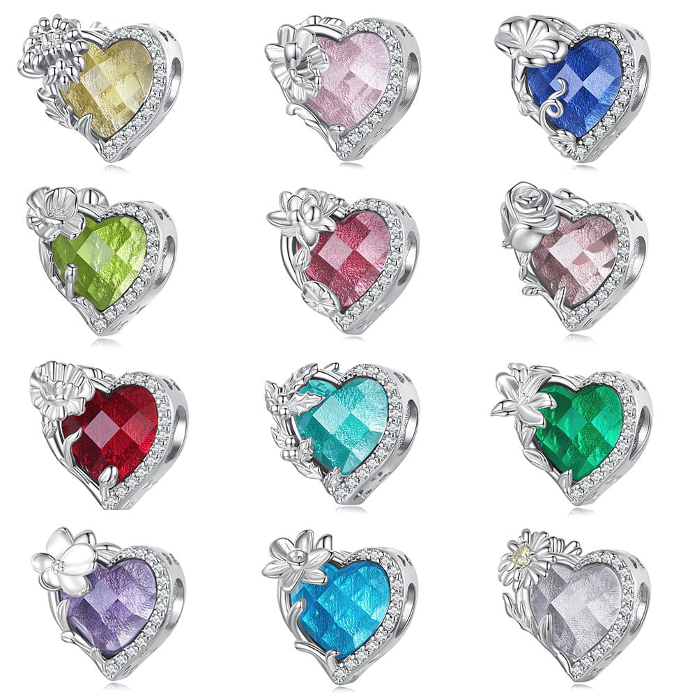 Amarante Jewelry Floral Heart Crystal Birthstone Charms