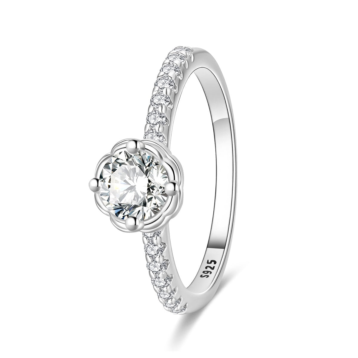 Amarante Jewelry Floral Setting Round Cut Pavé Band Ring